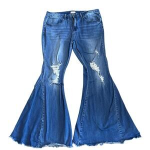 Saints & Hearts Women's Jeans 1XL Blue Distressed Bell Bottoms High Rise 38x34